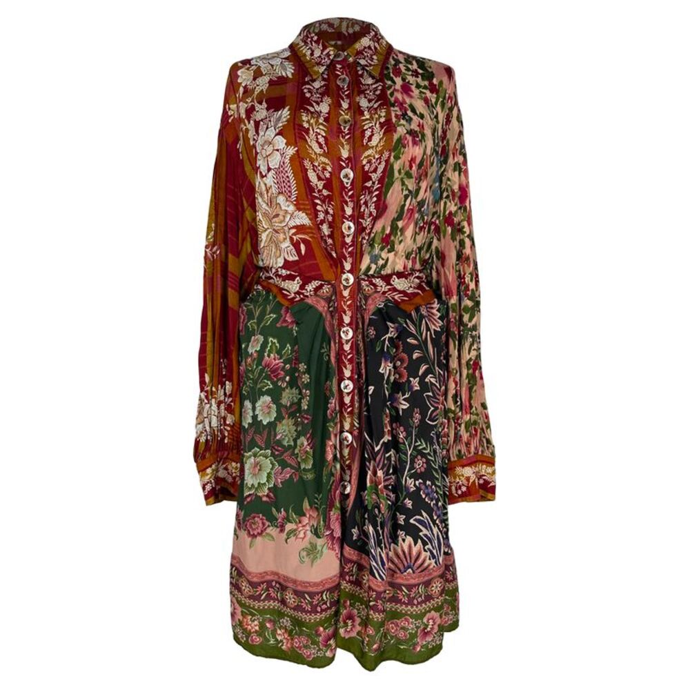 Farm Rio Winter Garden Mix Mini Shirt Dress in Multicolor Viscose
